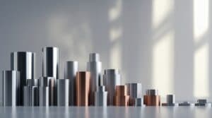 Inventory of metal and engineering-plastic billets ready for CNC machining, illustrating broad material compatibility for diverse prototypes.