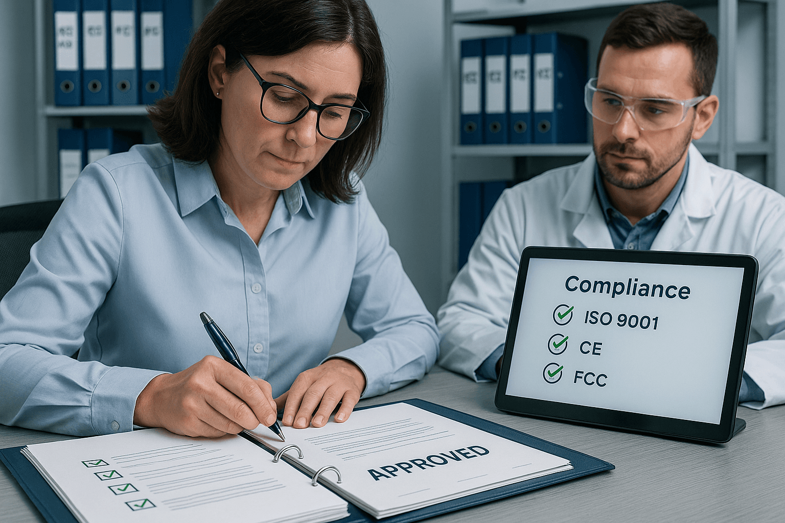 Team reviewing compliance documentation